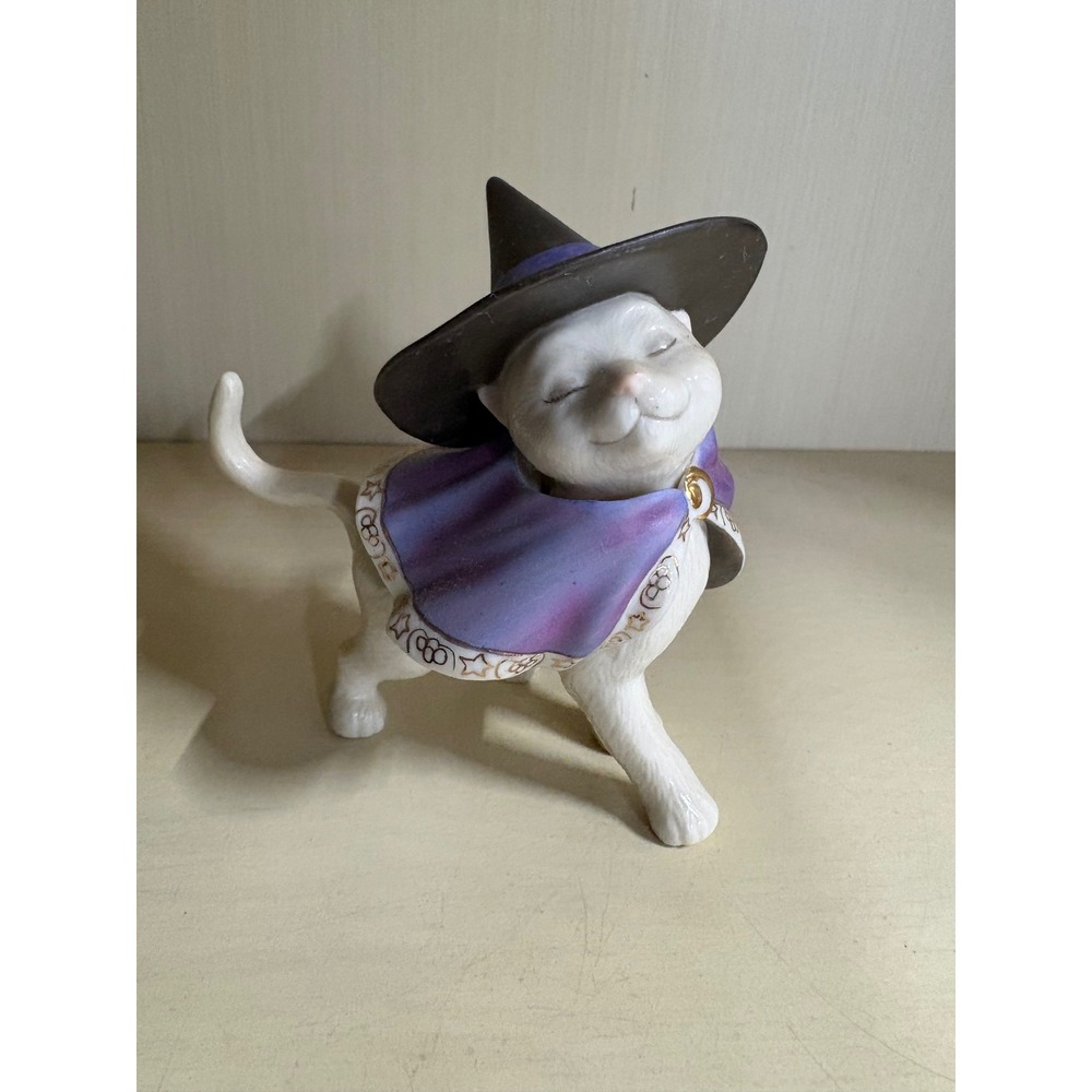 Lenox Witch Cat Figurine White Porcelain Purple Cape Halloween Decor